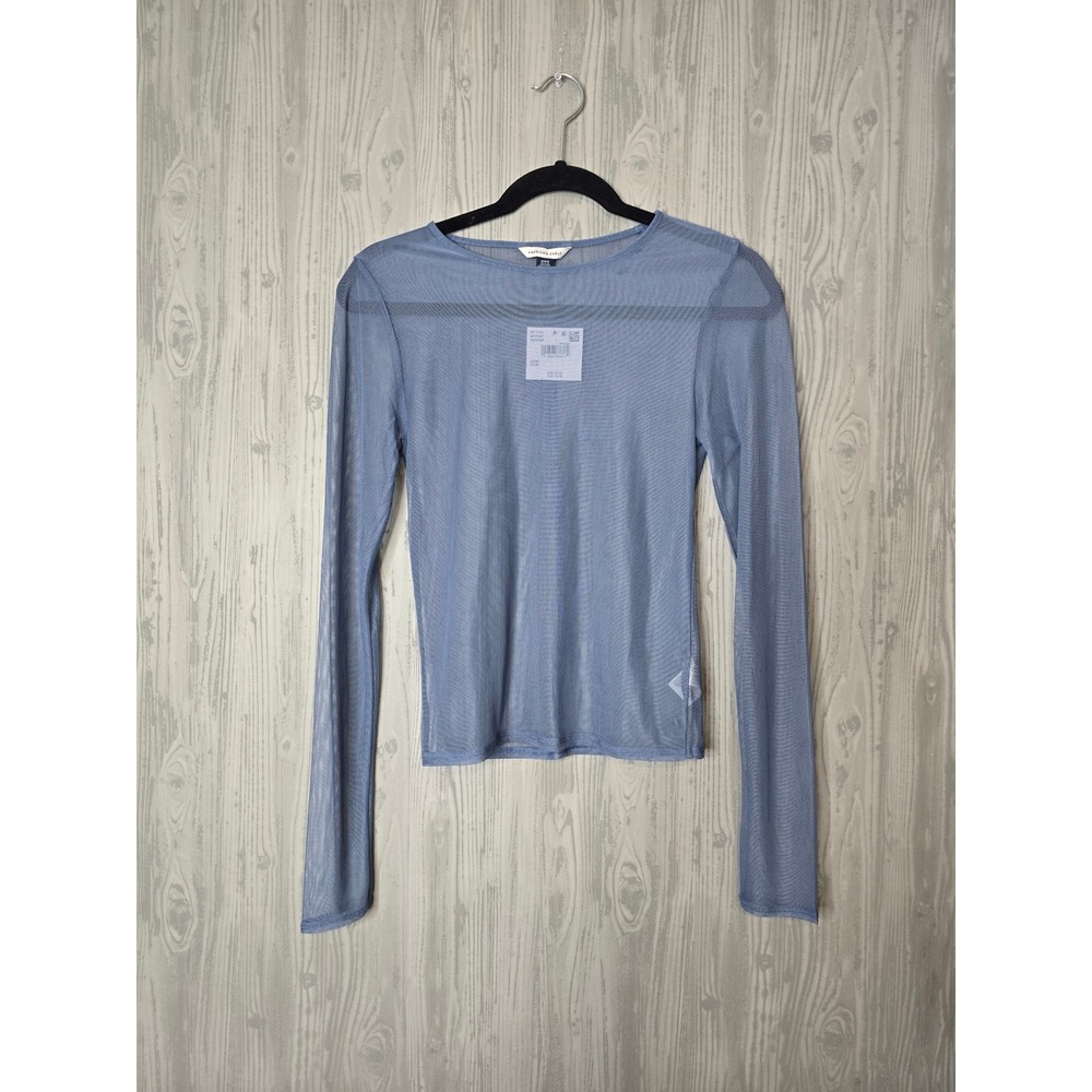 American Eagle Mesh Top Womens Medium Y2K Sheer Long Sleeve Layering Blue NEW